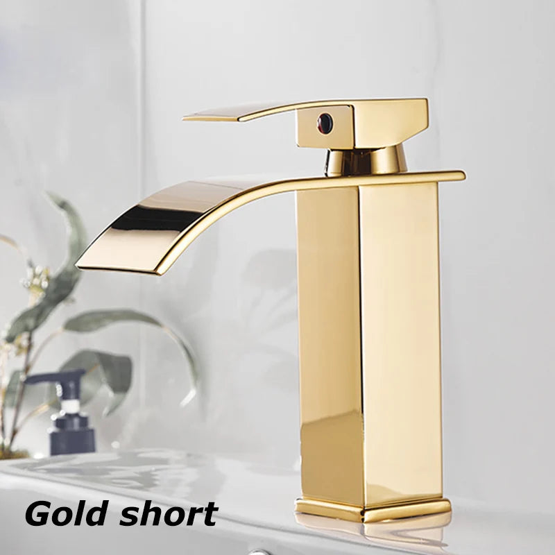 Lavabo cascada para el hogar, grifo alto y bajo de acero inoxidable, lavabo negro para inodoro frío y caliente, Baño