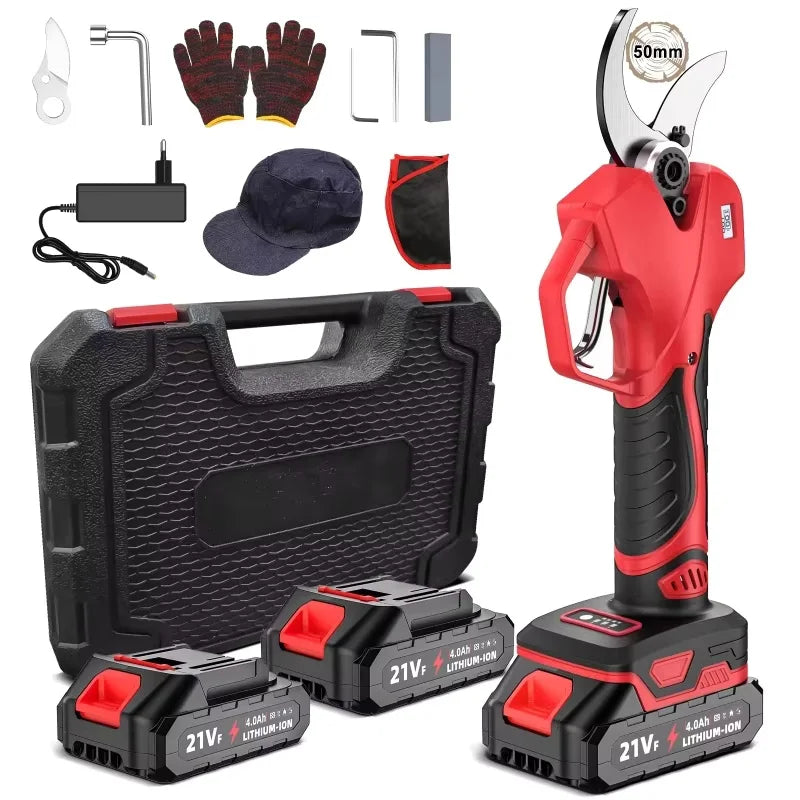Podadora eléctrica inalámbrica sin escobillas de 1200W y 25mm, tijeras de podar para árboles frutales, bonsái, cortador de ramas, herramienta eléctrica con 2 uds. De 21V
