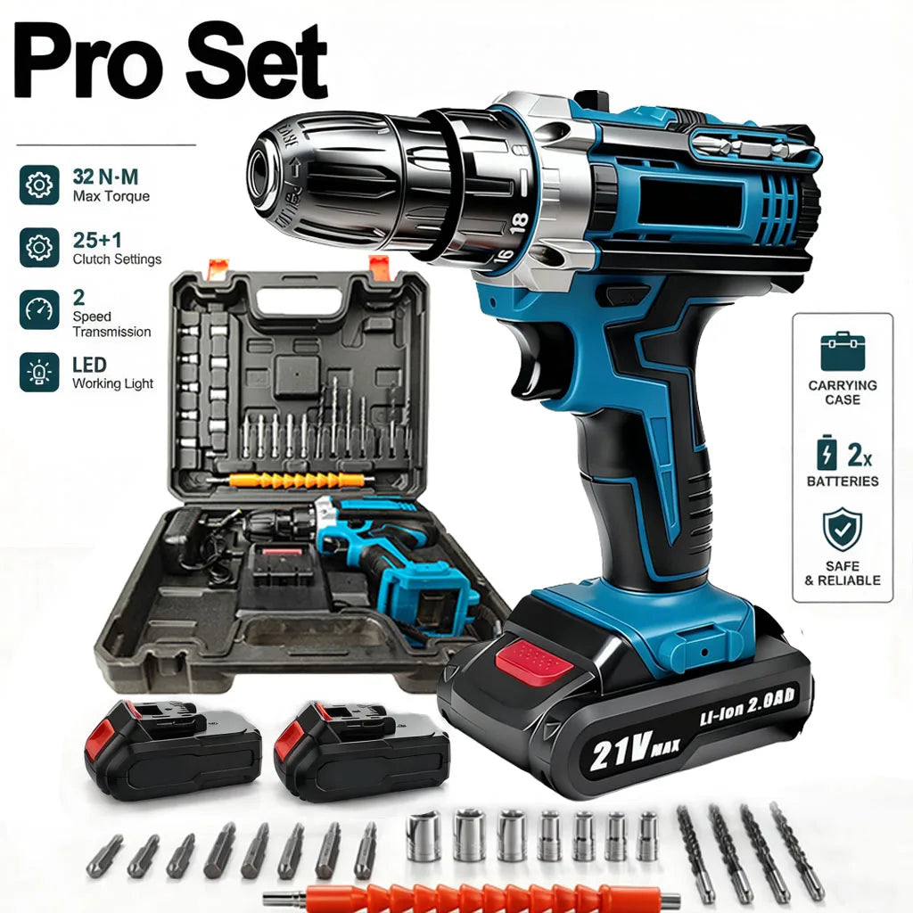 Taladro de impacto inalámbrico de 21V, destornillador eléctrico, taladro percutor eléctrico, Mini taladro manual inalámbrico, herramientas eléctricas con batería de iones de litio