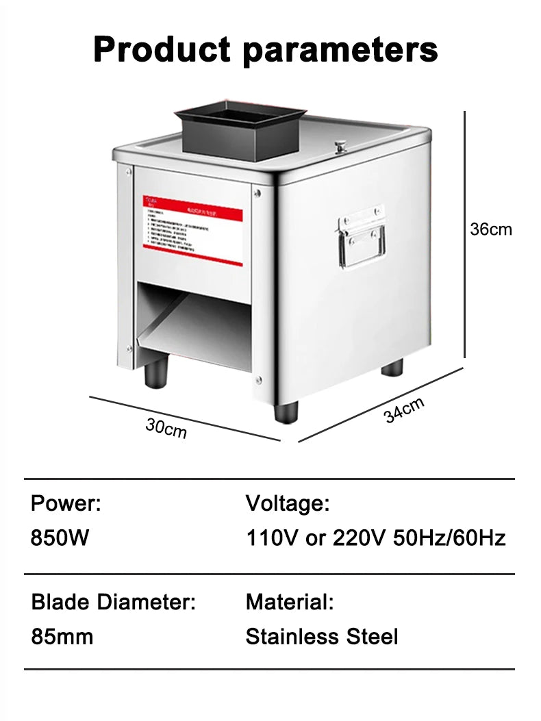 Cortadora de carne eléctrica comercial de acero inoxidable, Cortadora automática de verduras, picadora de carne picada, enchufe europeo y estadounidense