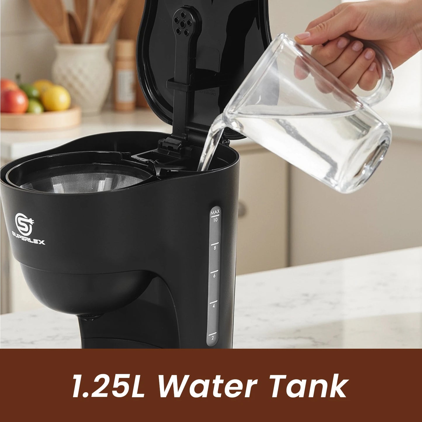 Cafetera Eléctrica de Goteo SUPERLEX de 1.25L, 600W, Estilo Americano, con Ventana de Nivel de Agua y Filtro Reutilizable