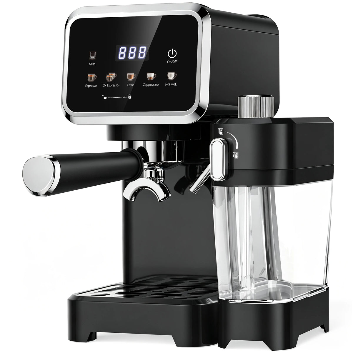Cafetera Espresso con Pantalla Táctil a Color, Máquina de Cappuccino y Latte de 20 Bares con Espumador de Leche Automático, Cafetera Espresso de Doble Caldera de Acero Inoxidable para el Hogar, 1350W