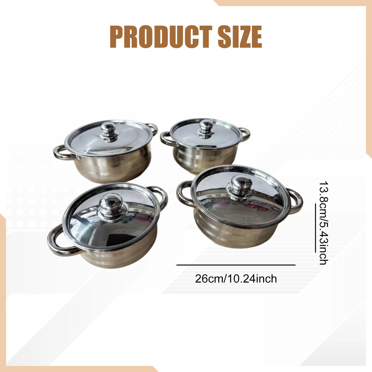 Juego de 4 Ollas de Acero Inoxidable con Tapa, Utensilios de Cocina, Olla para Sopa