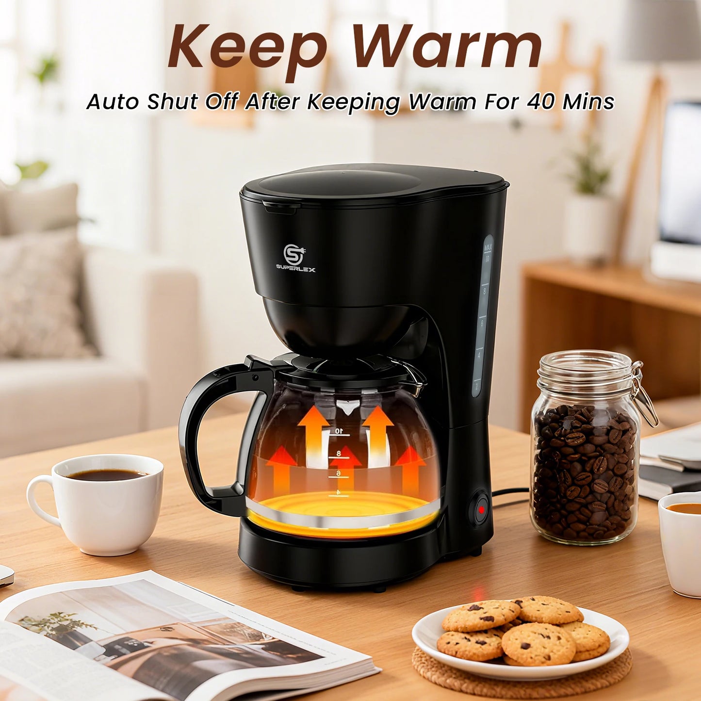 Cafetera Eléctrica de Goteo SUPERLEX de 1.25L, 600W, Estilo Americano, con Ventana de Nivel de Agua y Filtro Reutilizable