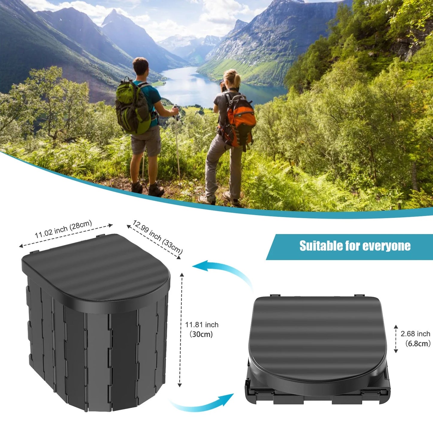 Inodoro plegable, portátil, plegable, caja de almacenamiento antiolor, inodoro para coche, inodoro de emergencia de viaje autónomo para adultos