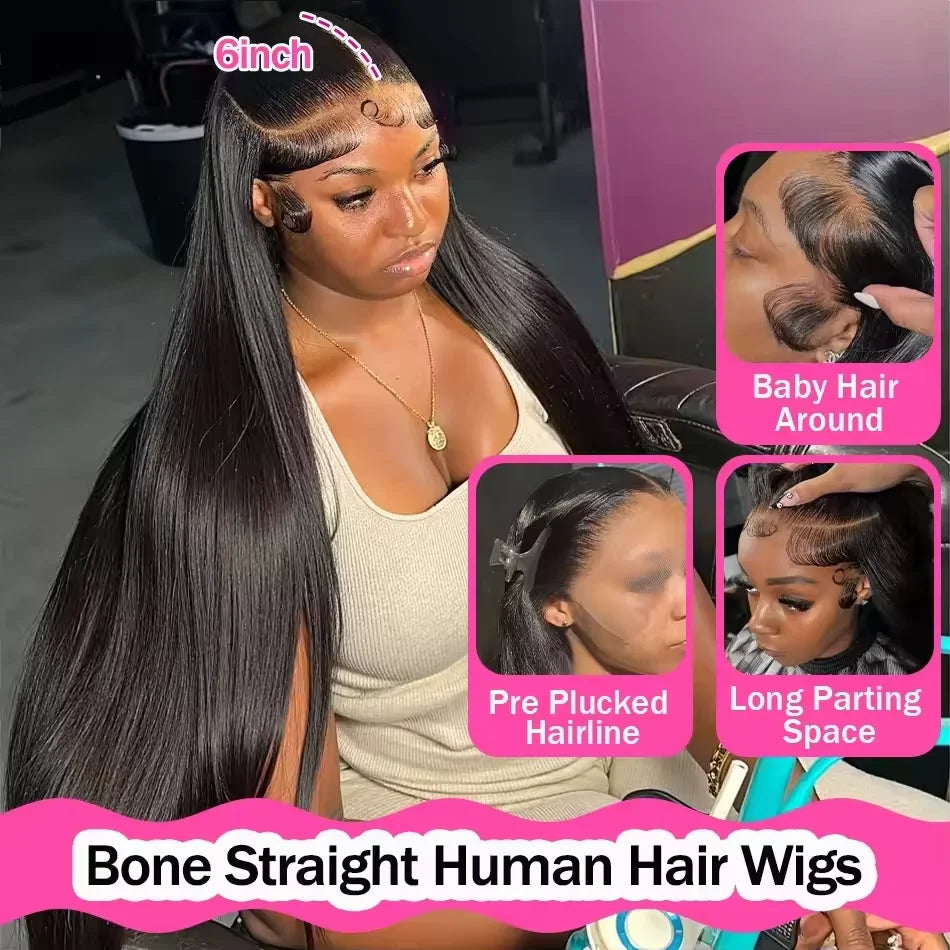 Vietnamese Straight Human Hair Wigs 300% Density 30 36 Inch 13x6 Hd Lace Front Wig 13x4 Straight Glueless Wig No Glue For Women