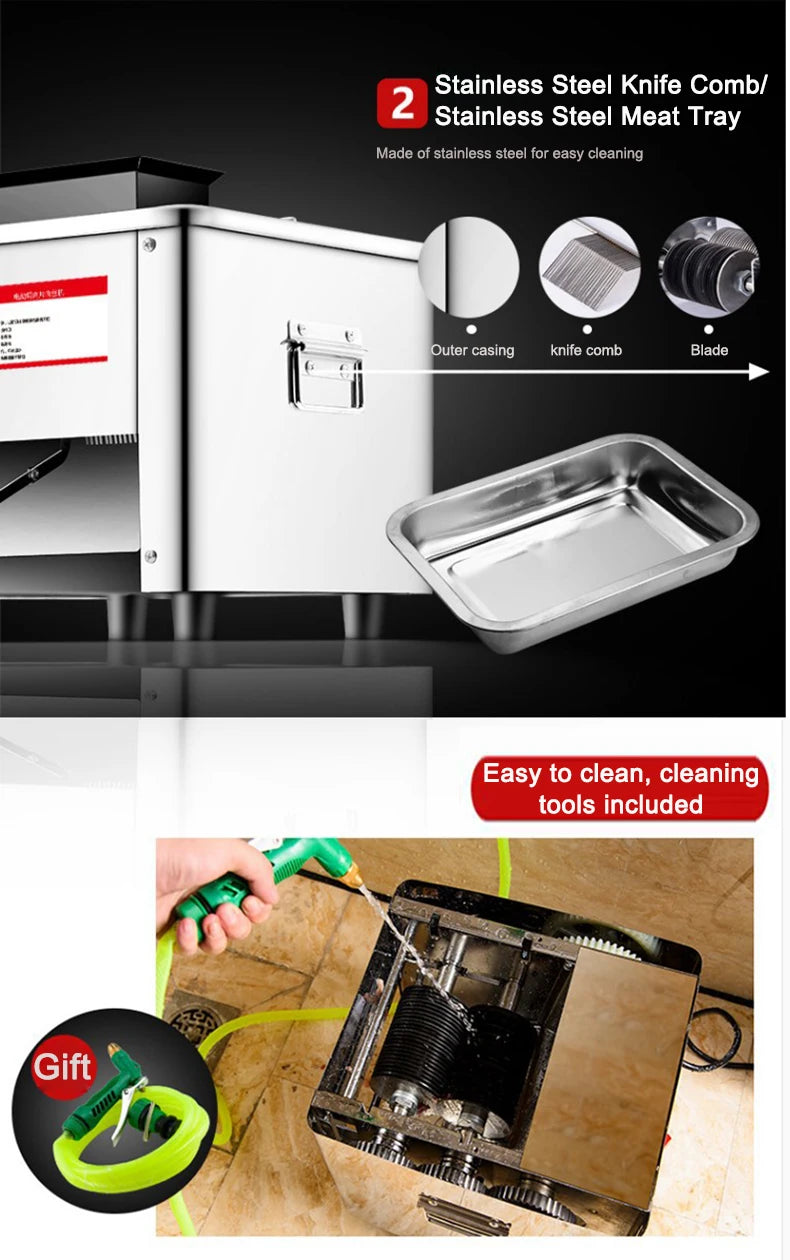 Cortadora de carne eléctrica comercial de acero inoxidable, Cortadora automática de verduras, picadora de carne picada, enchufe europeo y estadounidense