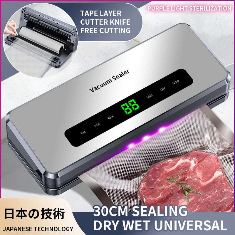 Sellador al vacío eléctrico, cortador incorporado, sello de almacenamiento de alimentos para cocina, botón táctil, tiras de embalaje de sellado de alimentos secos/húmedos, bolsillo sellado