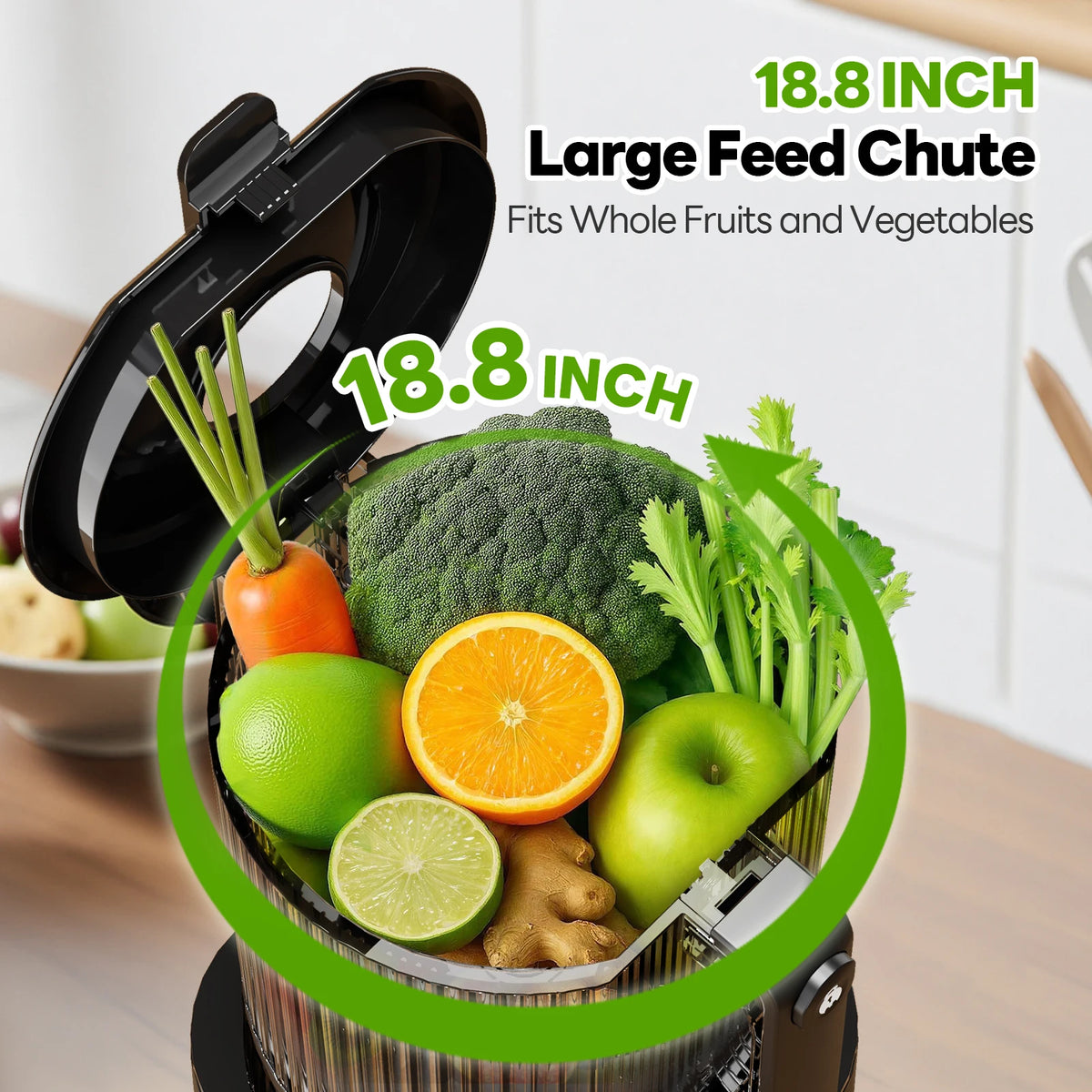 Extractor de Jugos Prensado en Frío con Boca Ancha de 6 Pulgadas, 3 Filtros para Jugos Lisos, Jugos con Pulpa y Sorbetes, Fácil de Limpiar