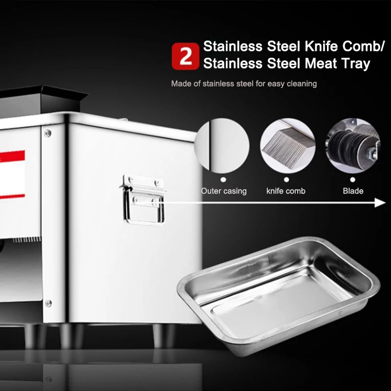 Cortadora de carne eléctrica comercial de acero inoxidable, Cortadora automática de verduras, picadora de carne picada, enchufe europeo y estadounidense