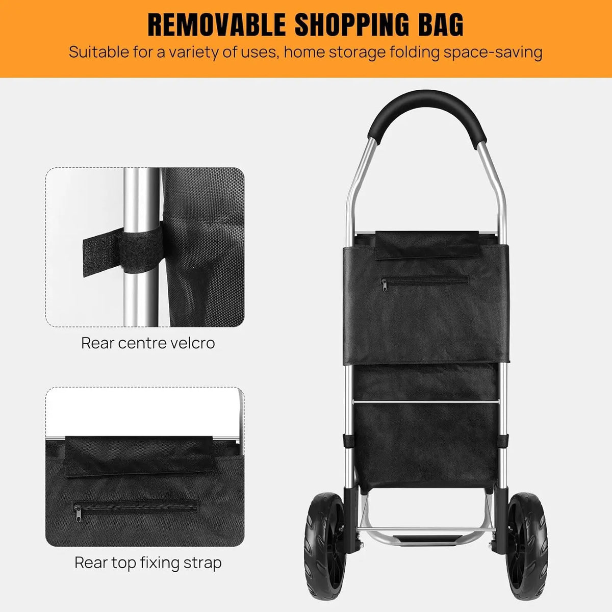 Carrito de Compras Plegable Ligero y Grande con Bolsa Impermeable, 2 Ruedas, Gran Capacidad de 40L, Marco de Aluminio Desmontable y Resistente, Carrito de Supermercado Silencioso para Subir Escaleras