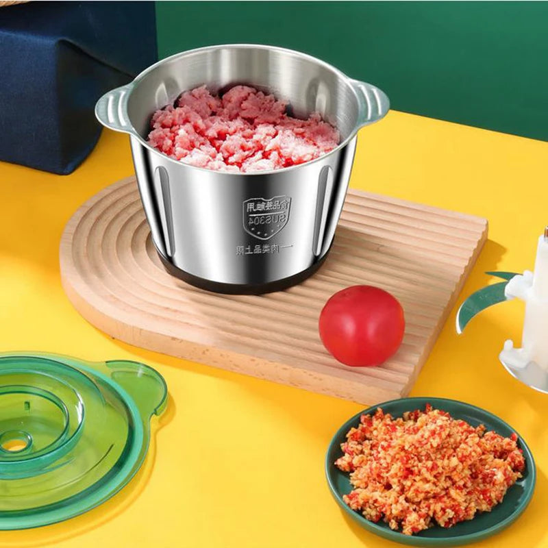 Picadoras de Carne Eléctricas de 2L, Trituradora de Alimentos de Acero Inoxidable, Procesador Multifuncional de Verduras, Picadora, Licuadoras de Cocina