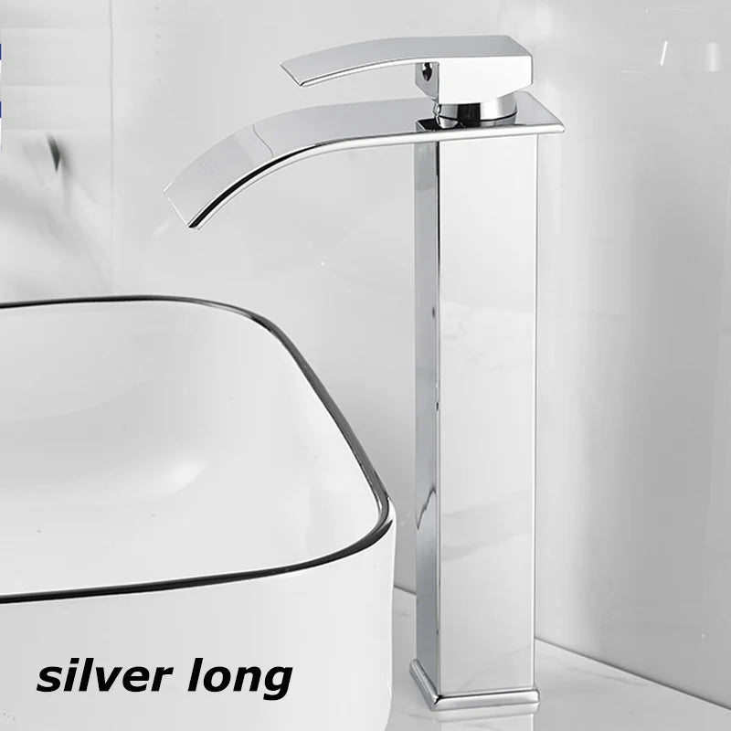 Lavabo cascada para el hogar, grifo alto y bajo de acero inoxidable, lavabo negro para inodoro frío y caliente, Baño