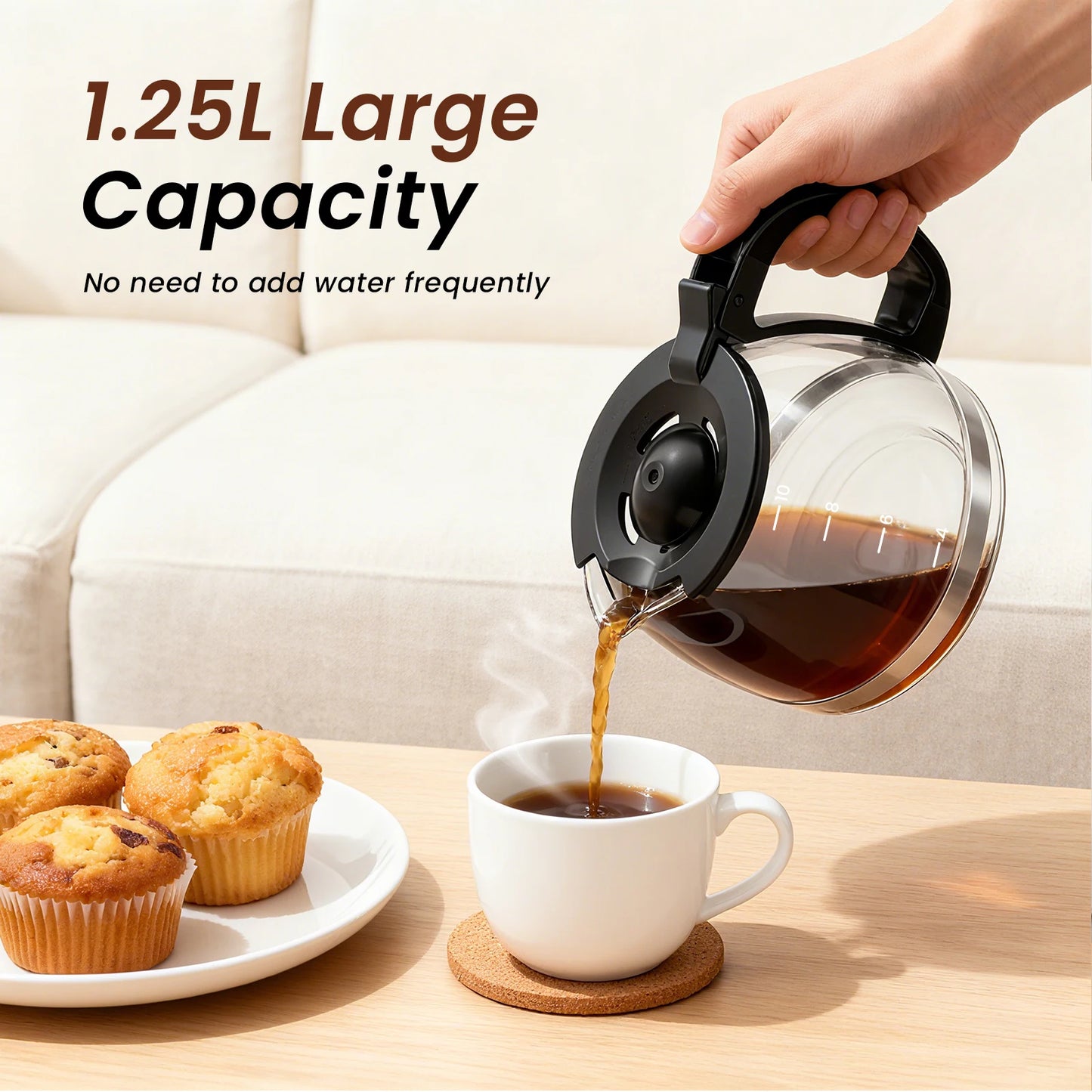 Cafetera Eléctrica de Goteo SUPERLEX de 1.25L, 600W, Estilo Americano, con Ventana de Nivel de Agua y Filtro Reutilizable