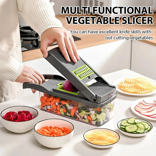 Juego de Cortador de Verduras 16 en 1, Cortador de Alimentos Todo en Uno con Rebanador, Picador, Rallador, Separador de Claras y Pelador de Huevos para Preparación de Alimentos