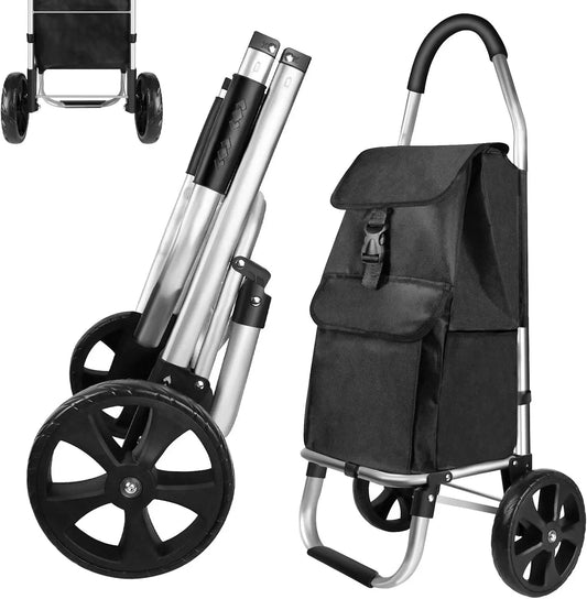 Carrito de Compras Plegable Ligero y Grande con Bolsa Impermeable, 2 Ruedas, Gran Capacidad de 40L, Marco de Aluminio Desmontable y Resistente, Carrito de Supermercado Silencioso para Subir Escaleras
