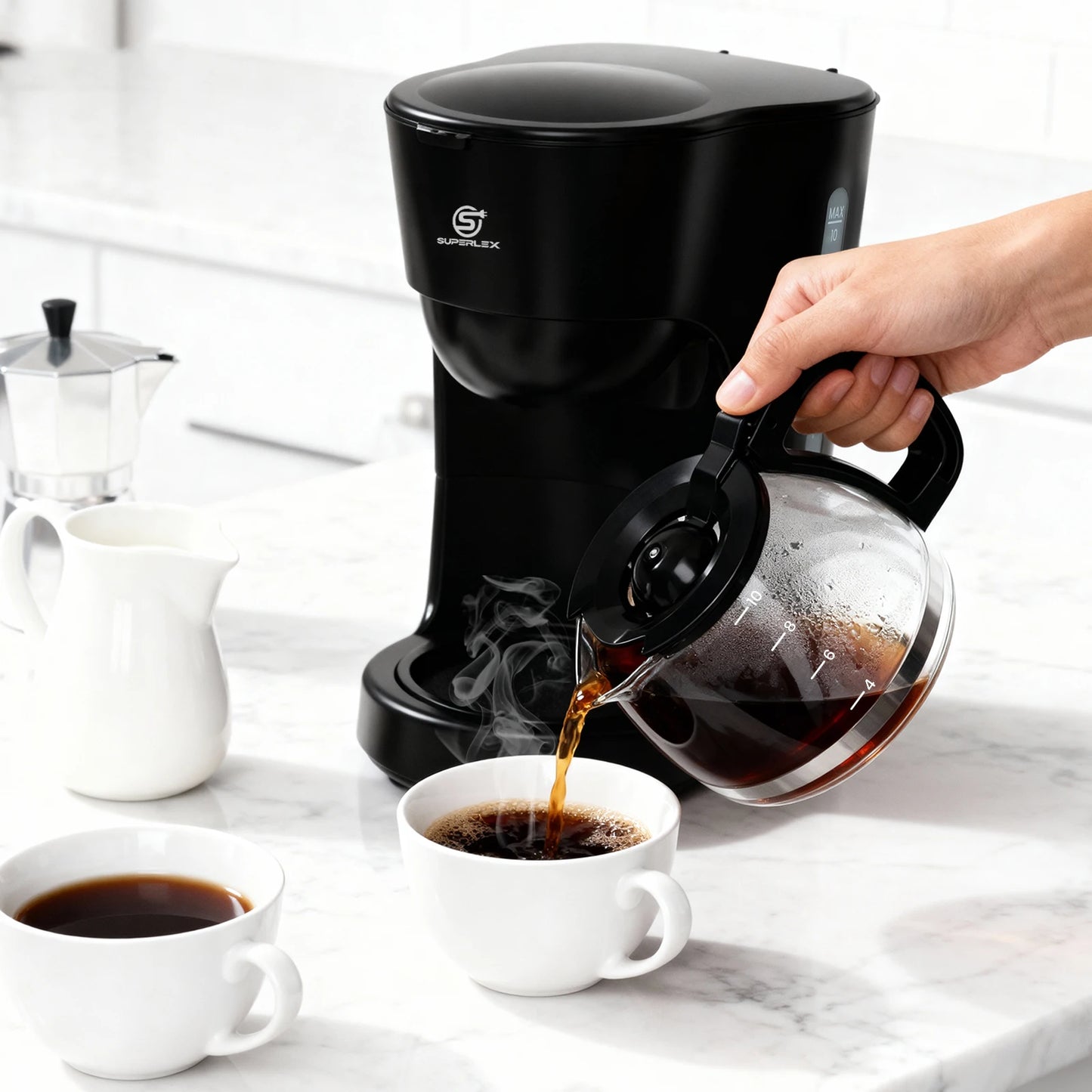 Cafetera Eléctrica de Goteo SUPERLEX de 1.25L, 600W, Estilo Americano, con Ventana de Nivel de Agua y Filtro Reutilizable