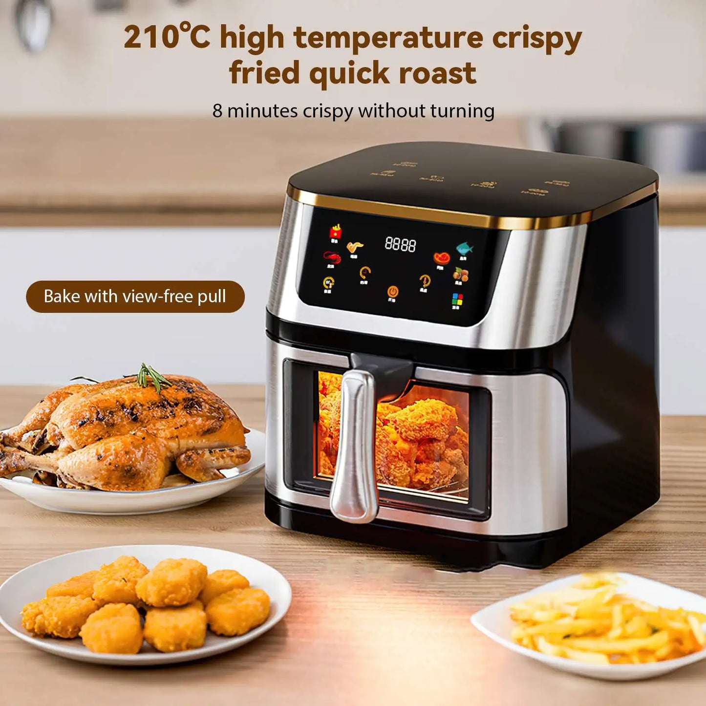 Freidora de aire de gran capacidad de 12L, horno tostador, pantalla táctil LED, accesorios de ventana visuales grandes incluidos, alta circulación de aire caliente