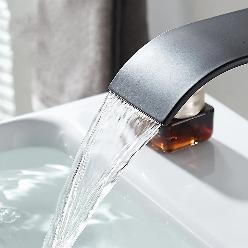 Lavabo cascada para el hogar, grifo alto y bajo de acero inoxidable, lavabo negro para inodoro frío y caliente, Baño