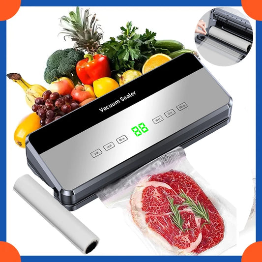 Sellador al vacío eléctrico, cortador incorporado, sello de almacenamiento de alimentos para cocina, botón táctil, tiras de embalaje de sellado de alimentos secos/húmedos, bolsillo sellado