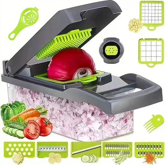 Juego de Cortador de Verduras 16 en 1, Cortador de Alimentos Todo en Uno con Rebanador, Picador, Rallador, Separador de Claras y Pelador de Huevos para Preparación de Alimentos