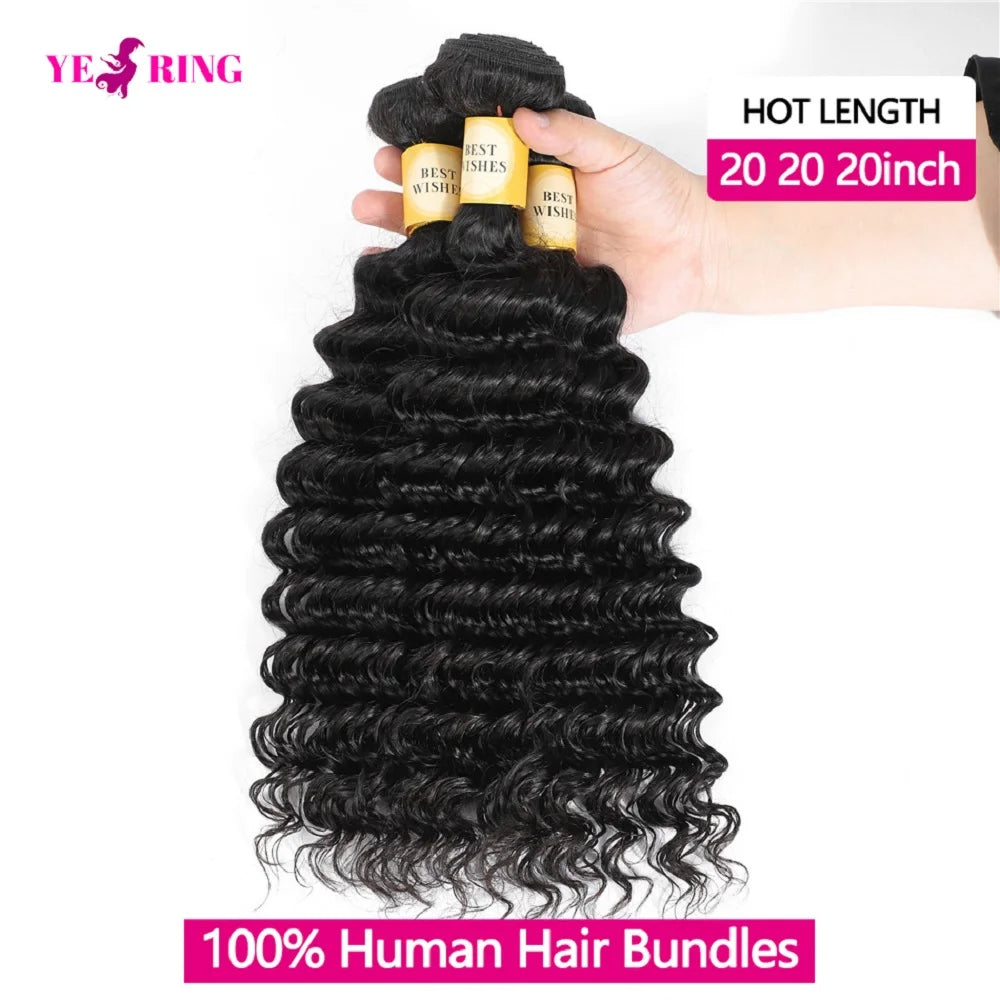 Extensiones de cabello humano de onda profunda 12A brasileño con extensiones de cabello crudo rizado virgen mechones 100% cabello humano entrega en 2-5 días