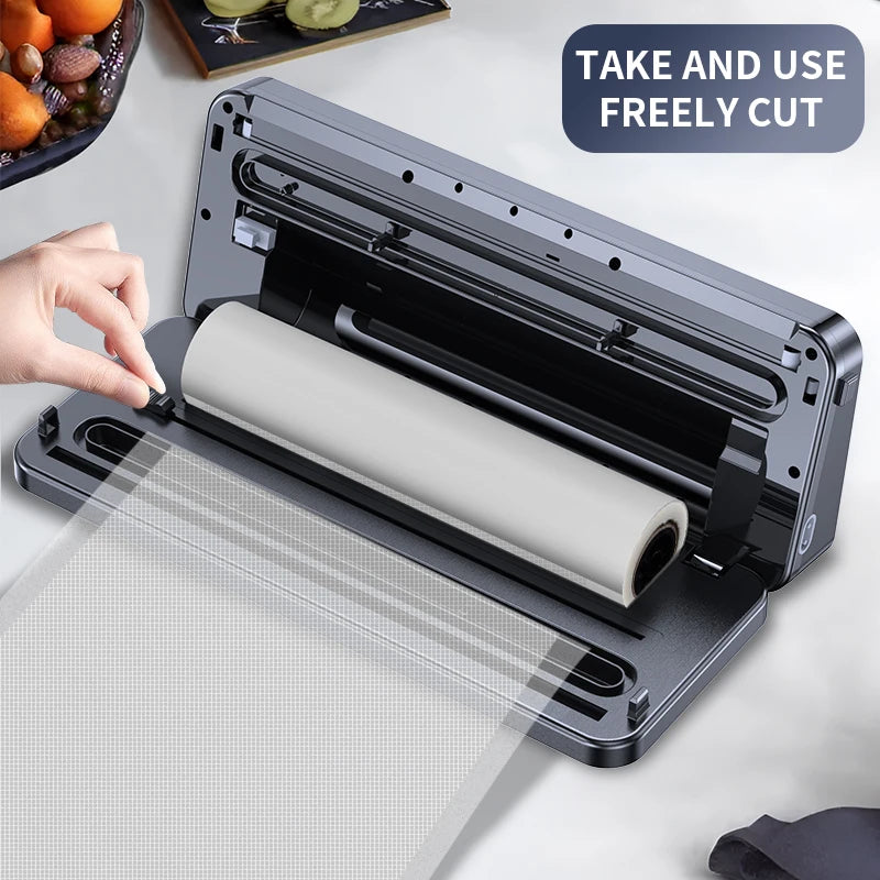 Sellador al vacío eléctrico, cortador incorporado, sello de almacenamiento de alimentos para cocina, botón táctil, tiras de embalaje de sellado de alimentos secos/húmedos, bolsillo sellado
