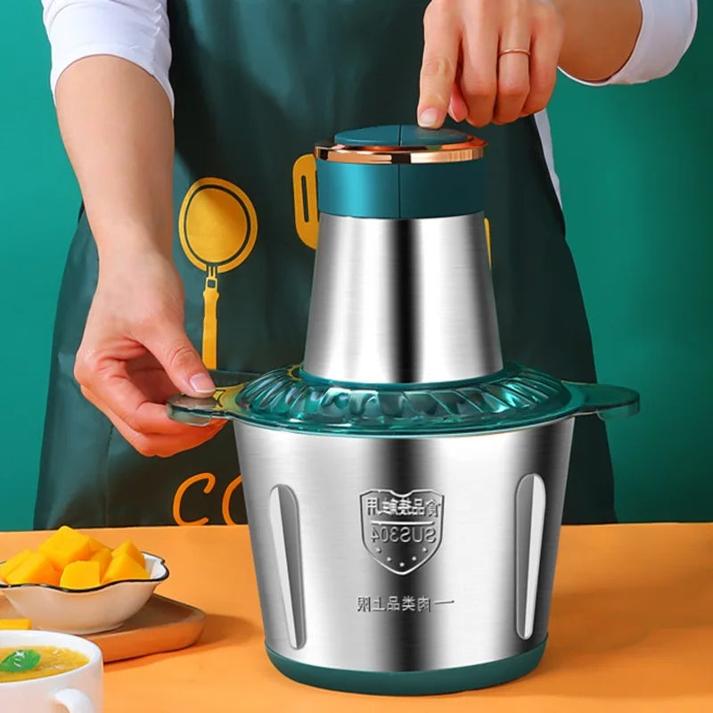 Picadoras de Carne Eléctricas de 2L, Trituradora de Alimentos de Acero Inoxidable, Procesador Multifuncional de Verduras, Picadora, Licuadoras de Cocina
