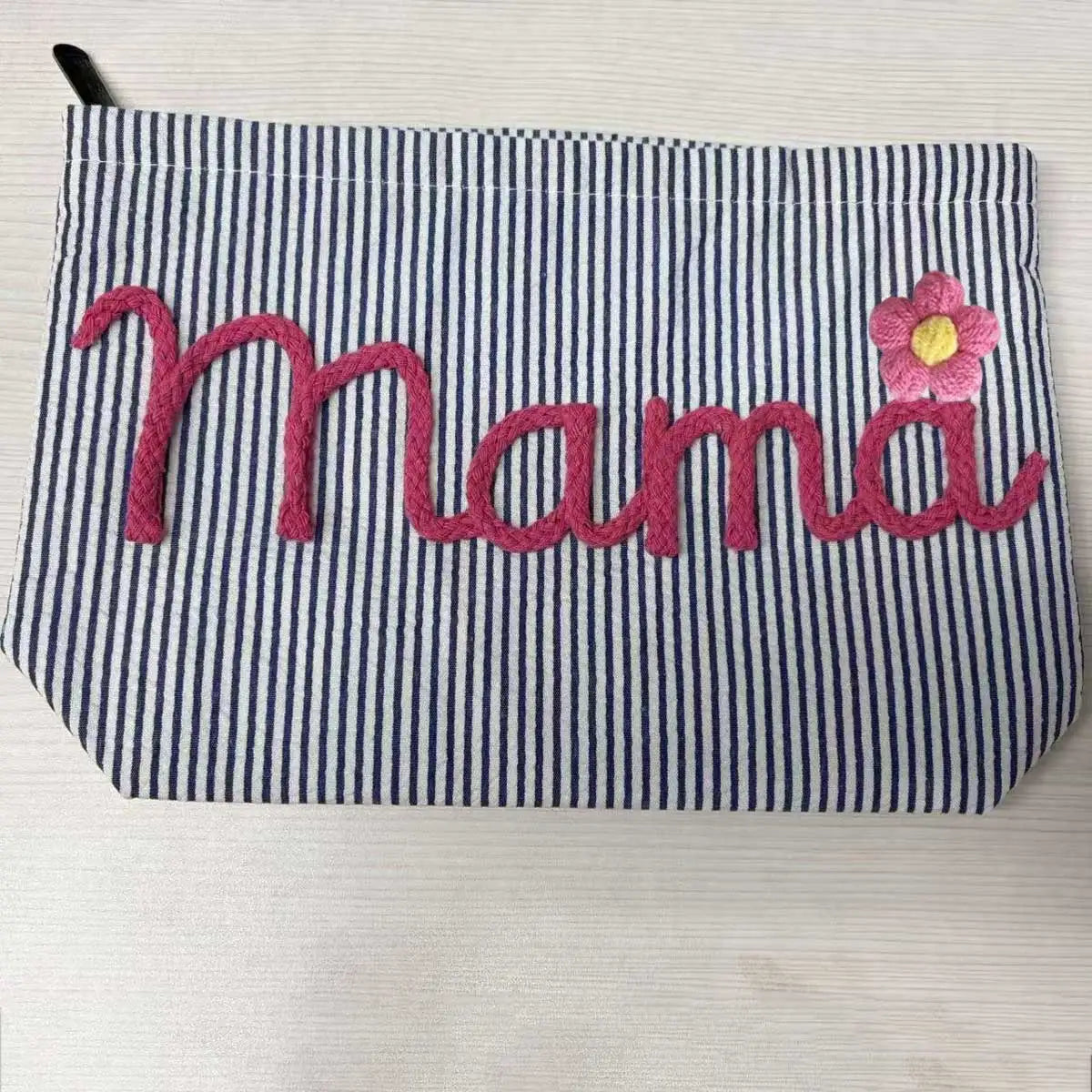 Bolsa de Maquillaje Personalizada de Tela Seersucker, Bolsa de Cosméticos con Nombre Personalizado, Regalo para Damas de Honor, Bolsa de Maquillaje de Viaje, Bolsa de Aseo a Rayas, Playa