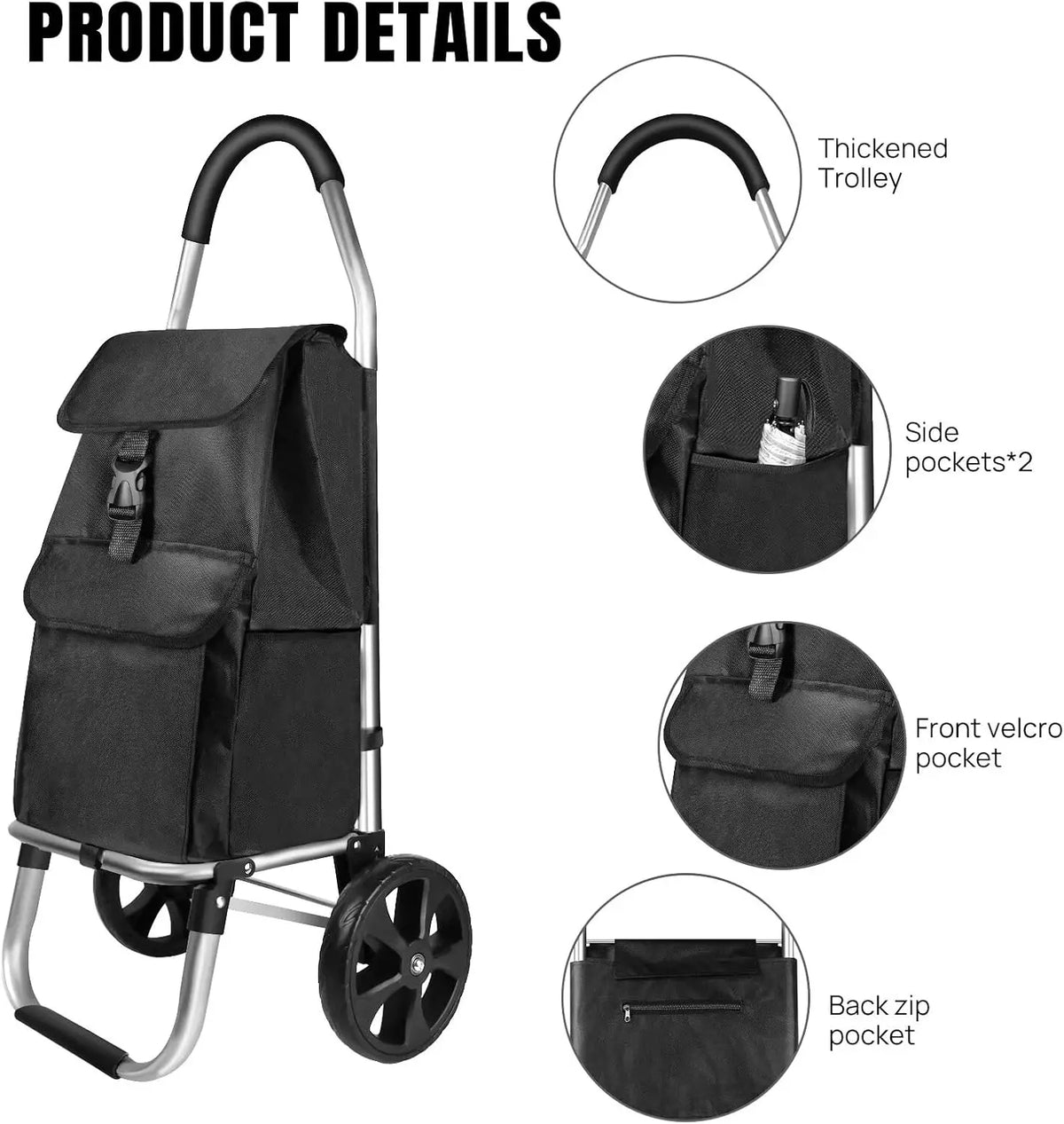 Carrito de Compras Plegable Ligero y Grande con Bolsa Impermeable, 2 Ruedas, Gran Capacidad de 40L, Marco de Aluminio Desmontable y Resistente, Carrito de Supermercado Silencioso para Subir Escaleras