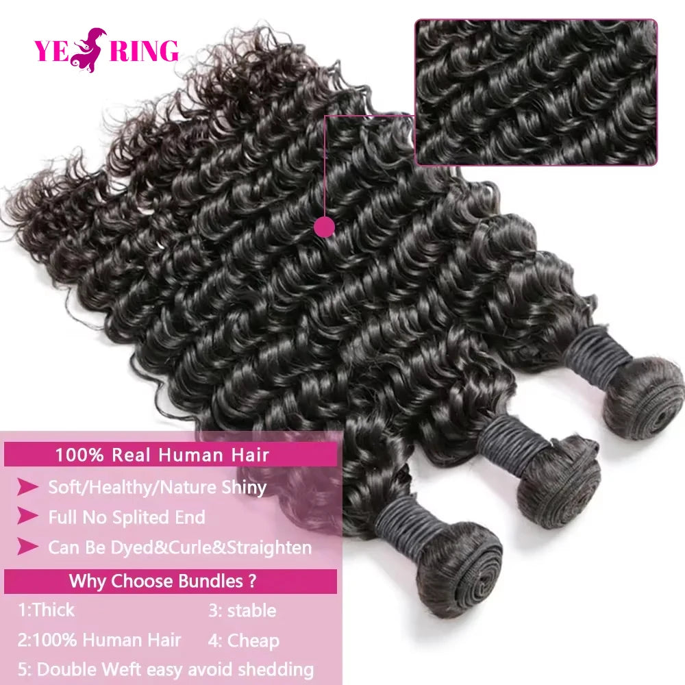 Extensiones de cabello humano de onda profunda 12A brasileño con extensiones de cabello crudo rizado virgen mechones 100% cabello humano entrega en 2-5 días