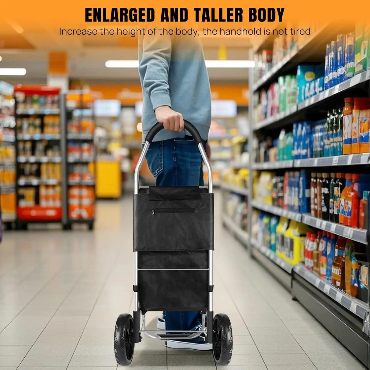 Carrito de Compras Plegable Ligero y Grande con Bolsa Impermeable, 2 Ruedas, Gran Capacidad de 40L, Marco de Aluminio Desmontable y Resistente, Carrito de Supermercado Silencioso para Subir Escaleras