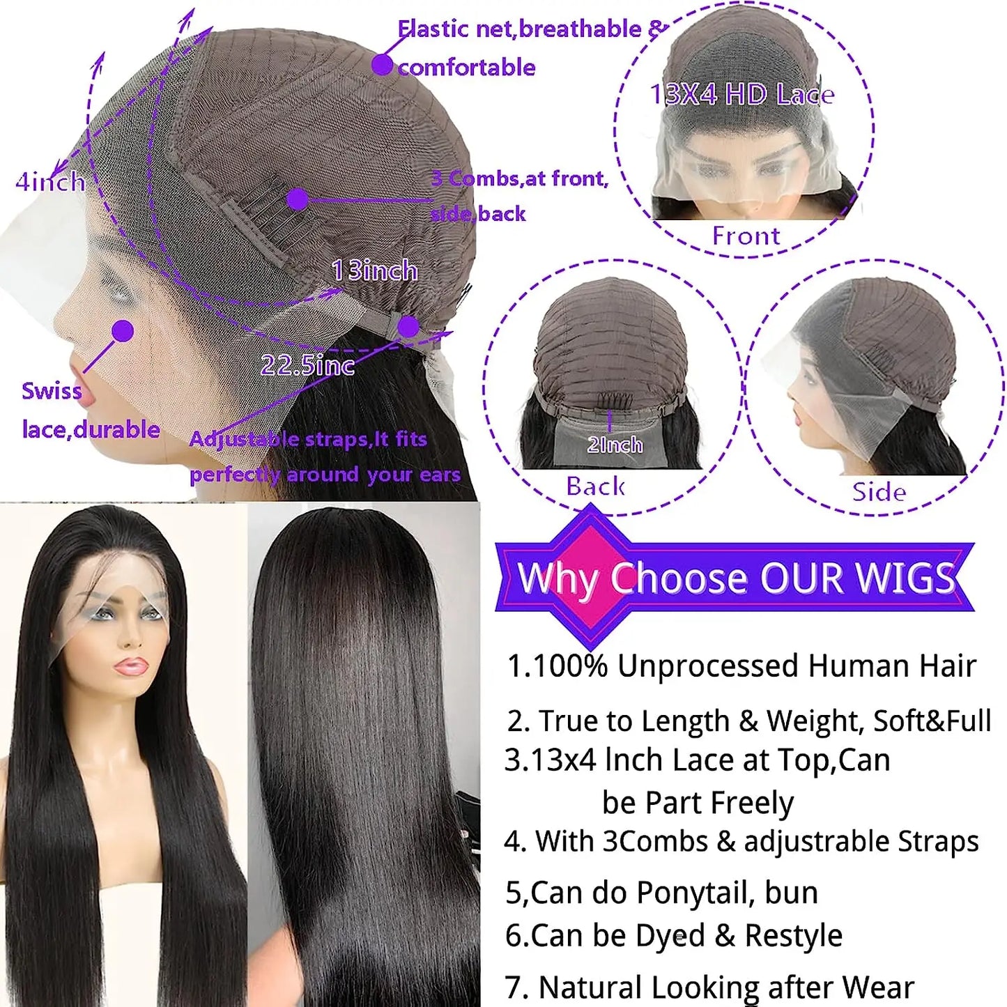 Peluca Frontal de encaje HD de 220 de densidad, pelucas de cabello humano liso de hueso, peluca de pelo de bebé suave Frontal transparente HD 13x4 13x6 pulgadas