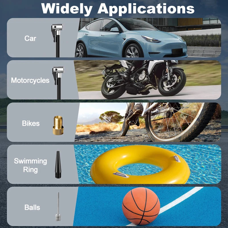 Compresor de aire inalámbrico portátil de 150PSI, inflador de neumáticos para coche, motocicleta, bicicleta con luz LED, bomba de aire eléctrica