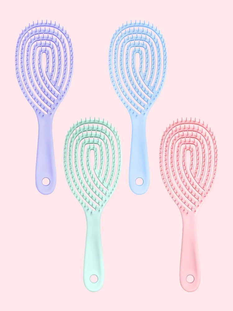 Cepillo para el cabello hueco: peine para masaje del cuero cabelludo de secado rápido para cabello rizado/húmedo, herramienta para desenredar y peinar