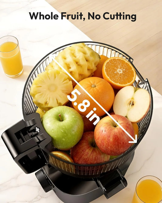 Extractor de Jugos EKOJUCE de Presión en Frío, con Boca de Alimentación de 5.8 Pulgadas, Alto Rendimiento de Jugo, Exprimidor Lento para Vegetales y Frutas Enteros