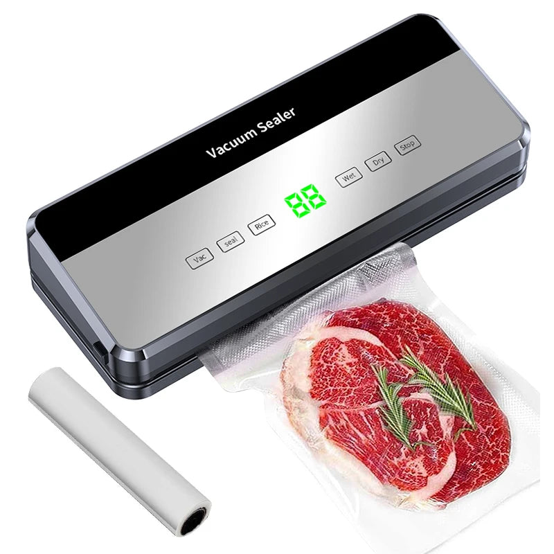 Sellador al vacío eléctrico, cortador incorporado, sello de almacenamiento de alimentos para cocina, botón táctil, tiras de embalaje de sellado de alimentos secos/húmedos, bolsillo sellado