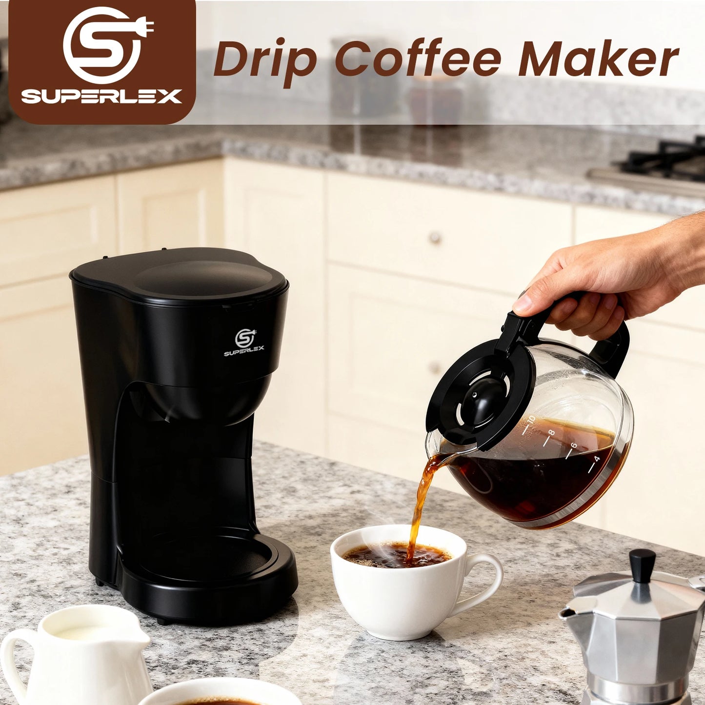 Cafetera Eléctrica de Goteo SUPERLEX de 1.25L, 600W, Estilo Americano, con Ventana de Nivel de Agua y Filtro Reutilizable
