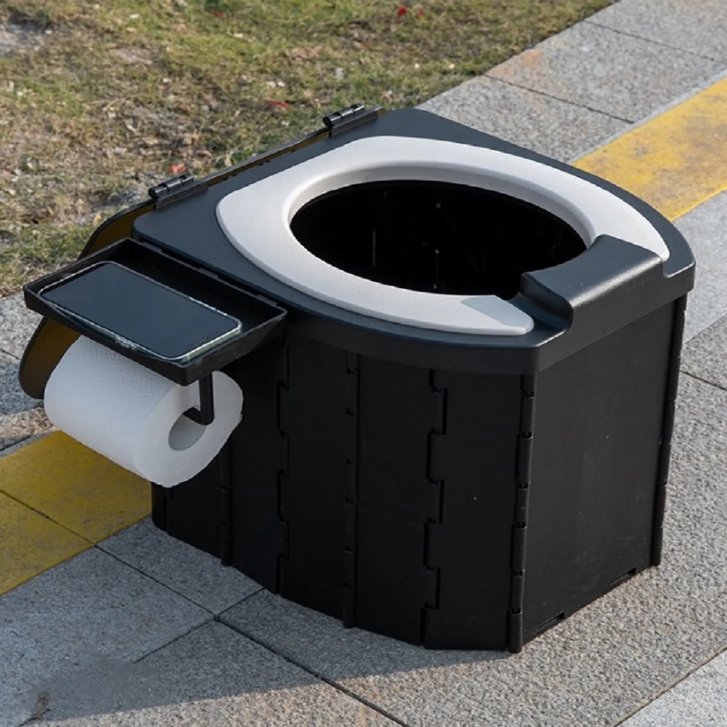 Inodoro plegable, portátil, plegable, caja de almacenamiento antiolor, inodoro para coche, inodoro de emergencia de viaje autónomo para adultos