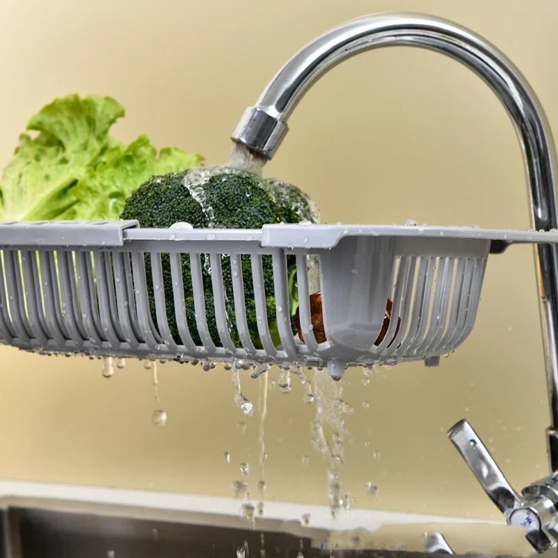 Estante de almacenamiento de cocina, estante para esponja y jabón, escurridor de verduras ajustable, estante para fregadero, herramientas de cocina multifuncionales retráctiles