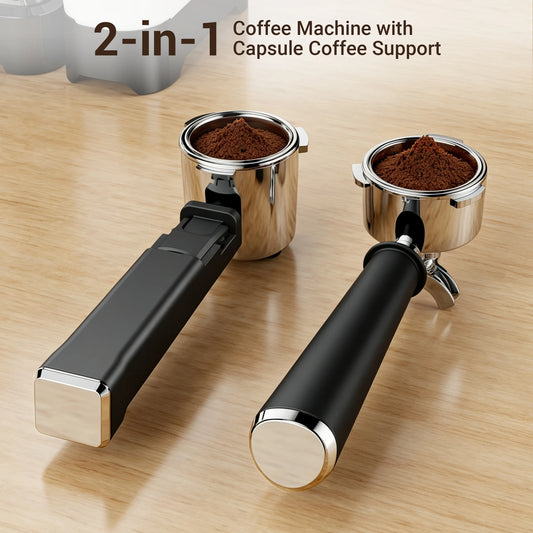 Cafetera Espresso con Pantalla Táctil a Color, Máquina de Cappuccino y Latte de 20 Bares con Espumador de Leche Automático, Cafetera Espresso de Doble Caldera de Acero Inoxidable para el Hogar, 1350W