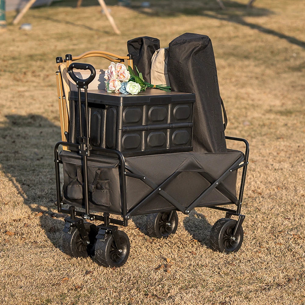 Carro plegable grande para acampar en el jardín, carro de utilidad para playa con soporte de carga fuerte para exteriores, con ruedas y asa