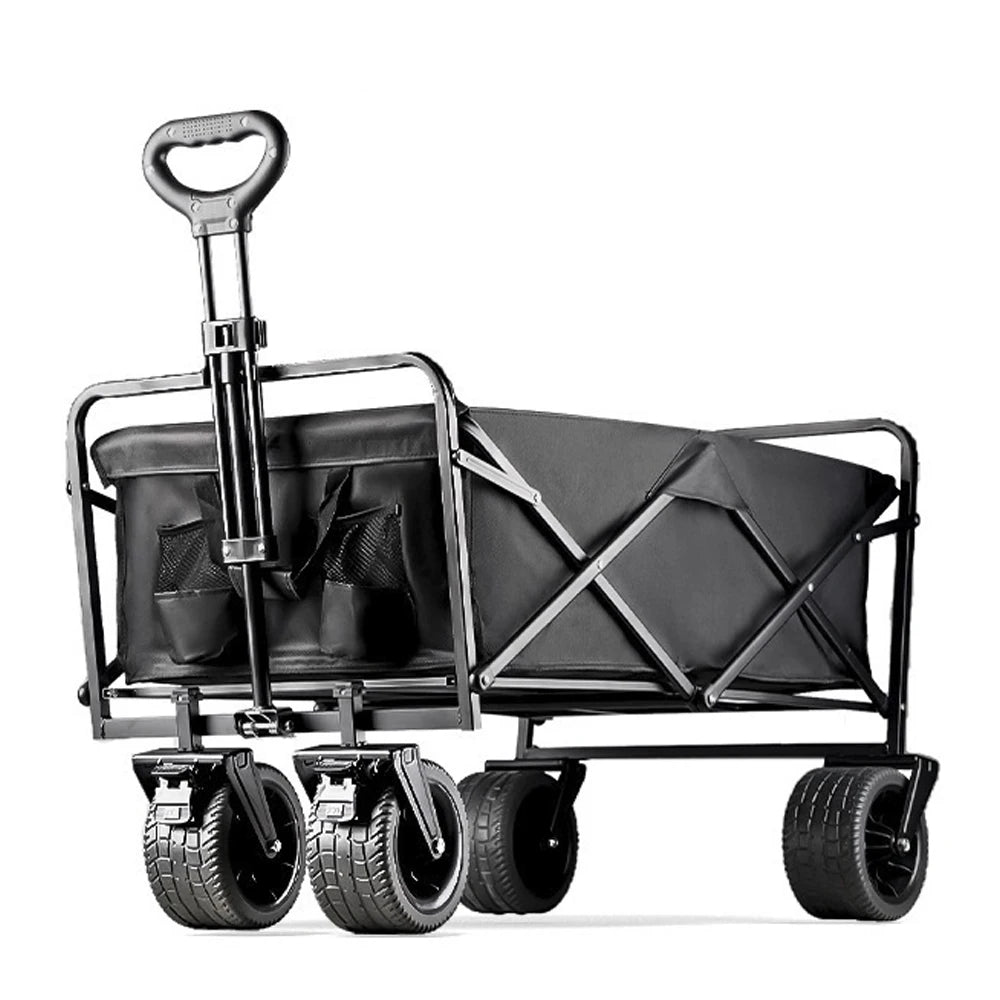 Carro plegable grande para acampar en el jardín, carro de utilidad para playa con soporte de carga fuerte para exteriores, con ruedas y asa