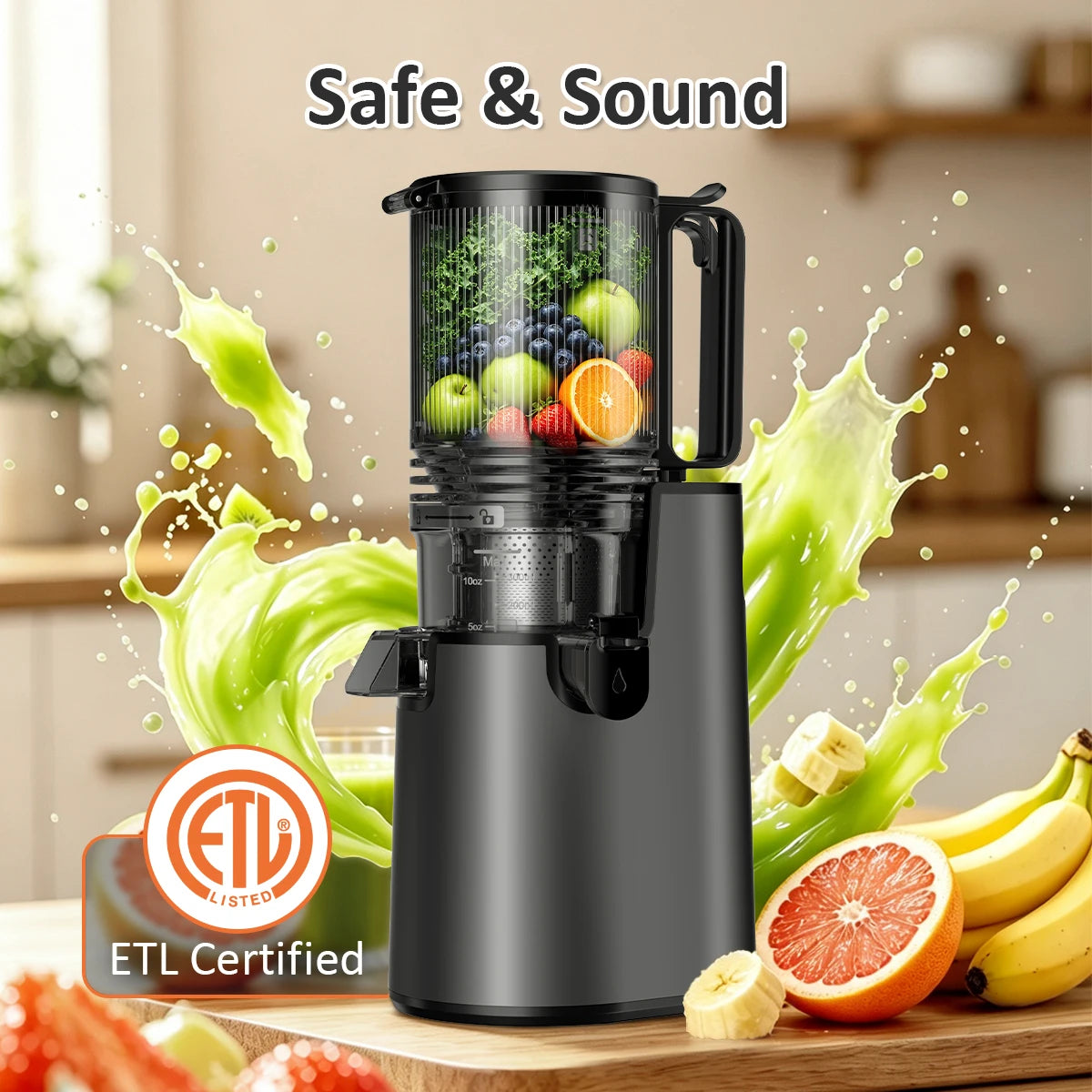 Extractor de jugo de masticación lenta con tolva de alimentación grande de 5,4", máquinas de extractor de jugo de prensado en frío de 350 W para frutas y verduras enteras, extractor de jugo silencioso de 50 RPM, fácil de