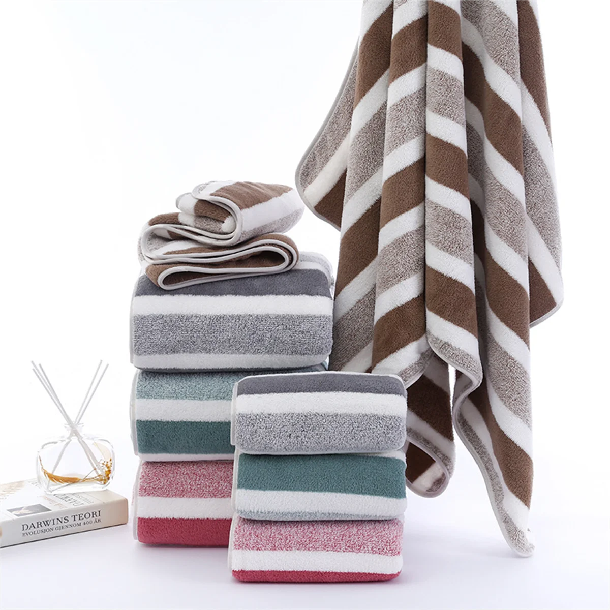 Juego de toallas o toallas de secado rápido a rayas, 1 unidad, 35x75 o para experiencia de baño suave y absorbente, toalla de baño o toalla de mano