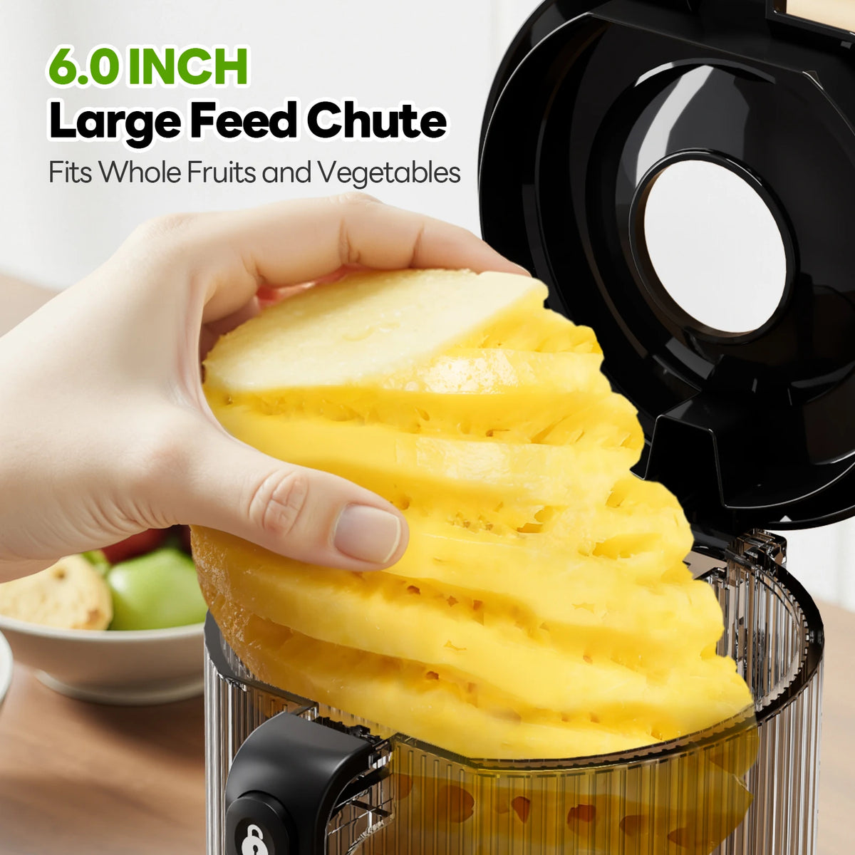 Extractor de Jugos Prensado en Frío con Boca Ancha de 6 Pulgadas, 3 Filtros para Jugos Lisos, Jugos con Pulpa y Sorbetes, Fácil de Limpiar