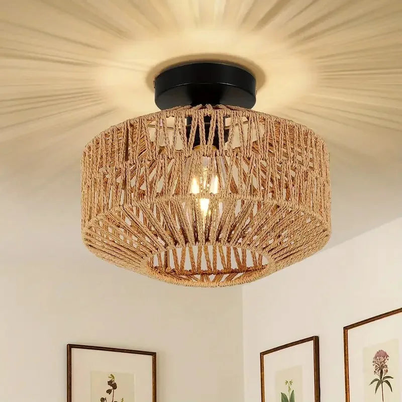 Luces de techo de mimbre, accesorio de iluminación tejido a mano, montaje empotrado para pasillo, dormitorio, cocina, entrada y sala de estar
