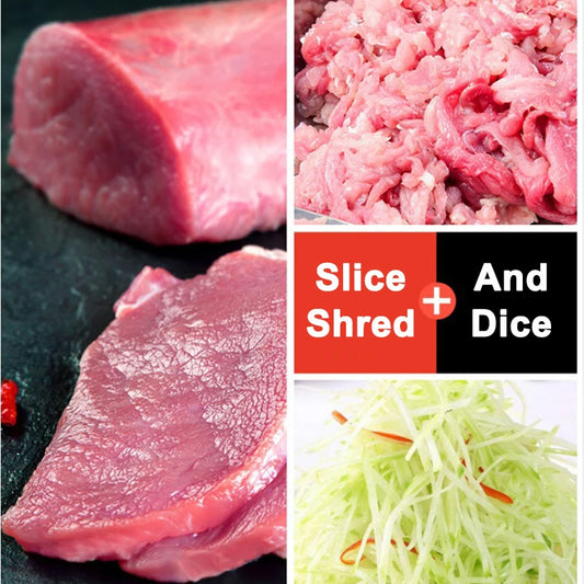 Cortadora de carne eléctrica comercial de acero inoxidable, Cortadora automática de verduras, picadora de carne picada, enchufe europeo y estadounidense