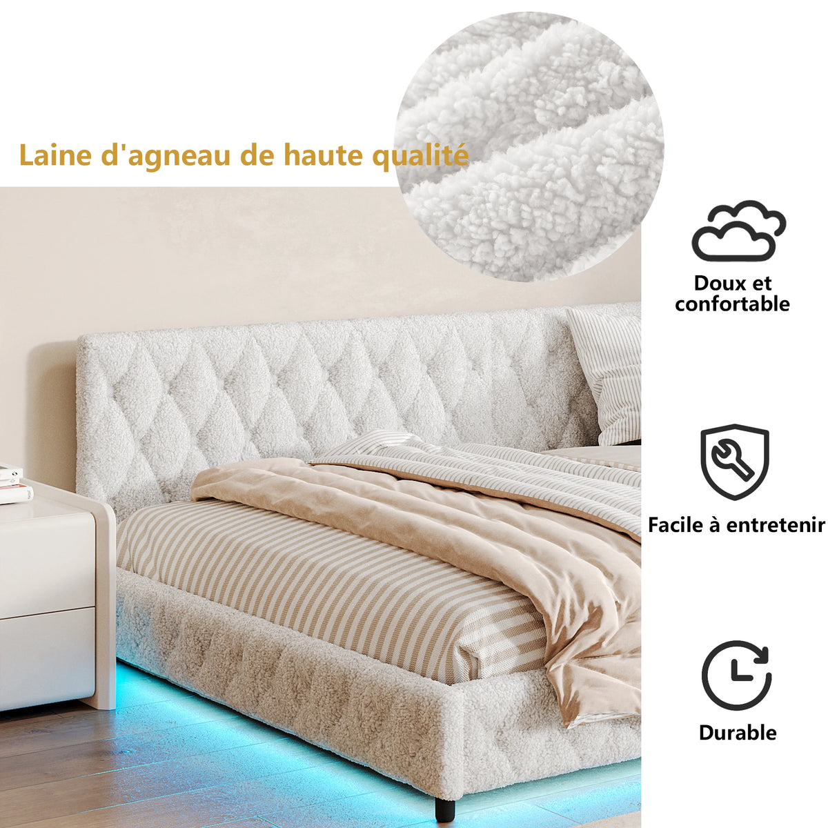 Rosahqnda sofá cama 140*200cm cama tapizada cama multifuncional sin colchón lana de cordero rosa y blanco/Teddy rosa y beige