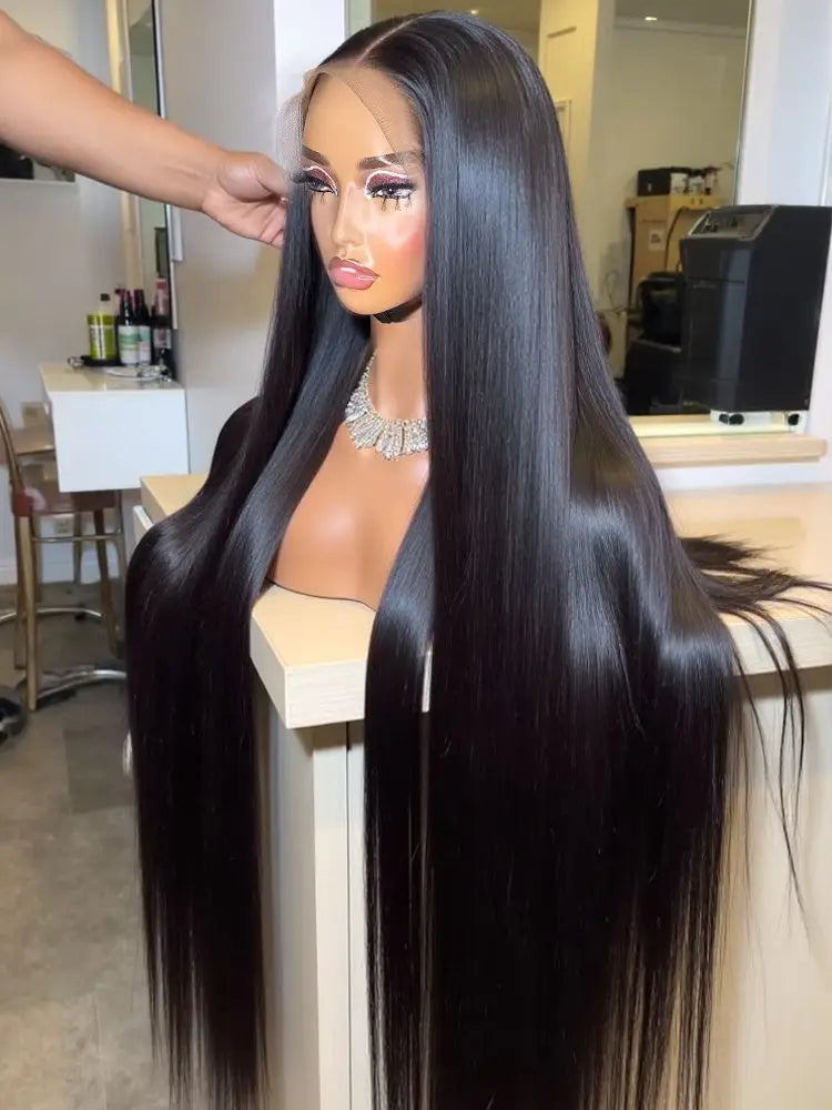 Pelucas de cabello humano liso de 40-46 pulgadas, densidad 200, peluca frontal de encaje transparente HD 13x6, cabello humano 13x4 para mujer